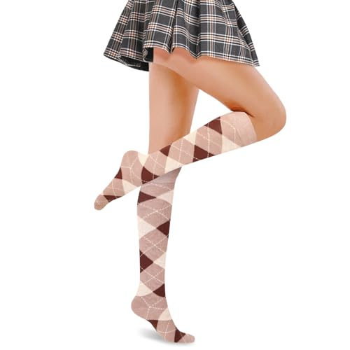 Image of Benefeet Womens Knee High Striped Checkered High Knee Socks Cotton Long Sports Tube Socks