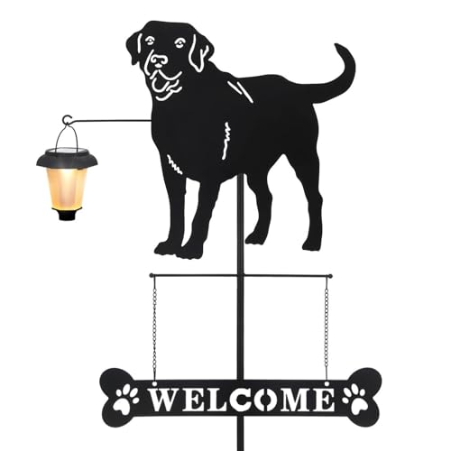 Taylor & Brown Solar Labrador Silhouette Dog Breed Welcome Stakes Sign with a Lantern Light Outdoor Decorative Garden Stakes for Yard, Lawn, Patio, Pathway