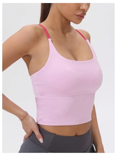 SHENHE Women's Racerback Tank Top Criss Cross Spaghetti Strap Padded Strappy Longline Workout Gym Tops3