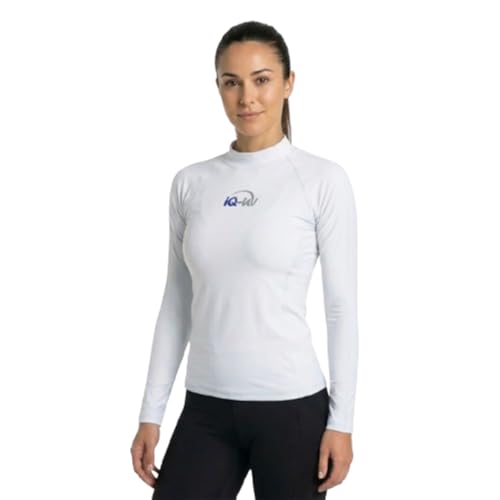 iQ-UV Sportshirt Damen Langarm Slim Fit Weiß S – UV Shirt für Damen für Wasser & Sport – Rash Guard mit UV-Schutz – Langarm Sportshirt – Ideal zum Schnorcheln und Schwimmen