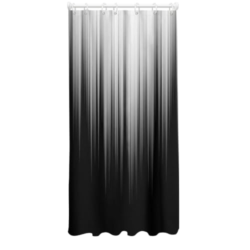 Image of AAtter Black White Gothic Shower Curtain, Small Stall 36x72 Inch, 7 Hooks | Dark Grey Ombre Striped Polyester Fabric, Modern Abstract Style, Cool Anime Design, Single Narrow Bathroom Decor for Men