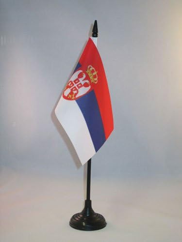 AZ FLAG Serbia Table Flag 4'' x 6'' - Serbian Desk Flag 15 x 10 cm - Black plastic stick and base