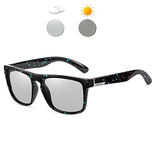 Omekol Polarized Sunglasses Uv Protection Classic Style For Men And Women Unisex Fashion Eyewear For Driving Running Outdoor (Black And Purple Blue Dots Frame/Photochromic Lens) #TOP6