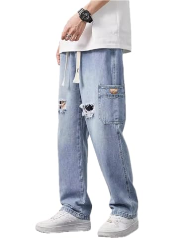 Make Jeans Pants Trouser Denim Spring Summer Straight Leg Loose Ripped for Boys Versatile On The Streets Wide Casual Men4