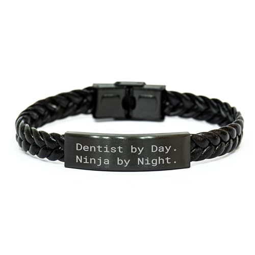 Dentist By Day. Ninja By Night. Funny Dentist Gifts for Graduation - Braided Leather Wristband for Dentist with Stainless Steel Accents - Unique Gifts for Dentists - Gifts from Mom to Daughter
