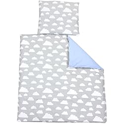 Colcha Minicuna TupTam Juego de Ropa de Cama para Carrito o Cuna 4 pzs., Nubes Blanco/Azul, 80x80 cm