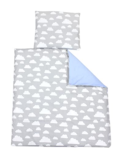 TupTam Juego de Ropa de Cama para Carrito o Cuna 4 pzs., Nubes Blanco/Azul, 80x80 cm