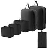 SOMADA 6 Pieces Packing Cubes Set (2 Compression + 4 Organization) Travel Essentials for Suitcase and Carry On, Travel Bags Luggage Organizer - Black