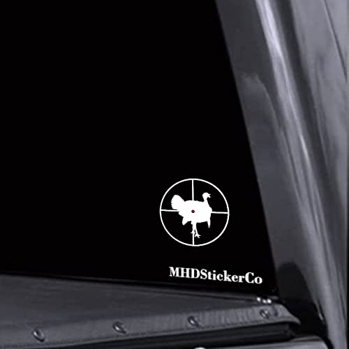 MHDStickerCo - Wild Turkey Hunting Scope Red Dot Point Vinyl Decal Sticker Custom Truck Bumper Window Laptop Car Notebook Mug Tumbler Gift Animal (White)