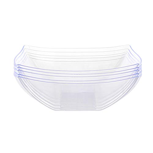 PARTY BARGAINS 64 oz Clear Square Plastic Bowls, 5-Pack – Extra-Large Disposable Heavy-Duty Party Serving Bowls for Snacks & Salads