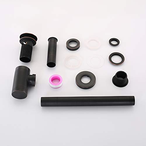 GORDEE Bathroom Sink Stopper P-Trap Complete Set Adjustable 1-1/4 Bottle Trap Solid Brass Sink Drain Kit Tube and Pop Up Drain Stopper Set with Overflow, ORB Black
