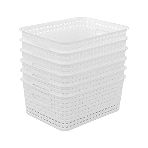 Xyskin 6 Packs Plastic Storage Basket, Small Kitchen Drawer Organizer Basket, White