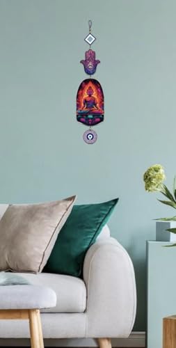 Image of createcrafts Designer Buddha Mdf Wall Hanging for Home Decor | Evil Eye Hamsa Hand Peaceful Charm Door Wall Decorative Hanging Item (Buddha)