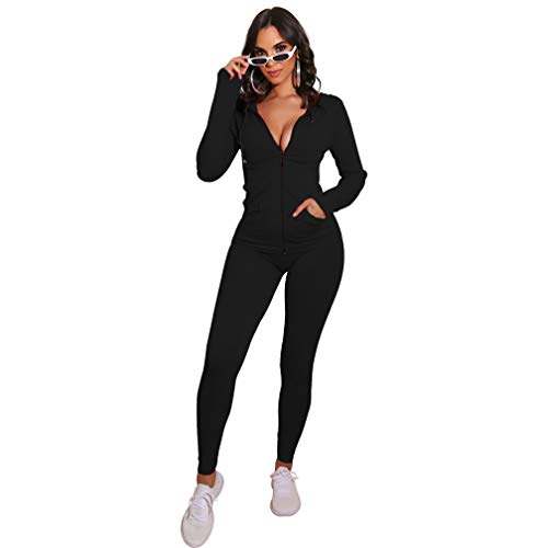 Sweatsuits Womens 2 Pieces Sweatshirt & Sweatpants for sportswear- Full Zip Hoodie long sleeve with Pocket Tracksuits (Black, M)