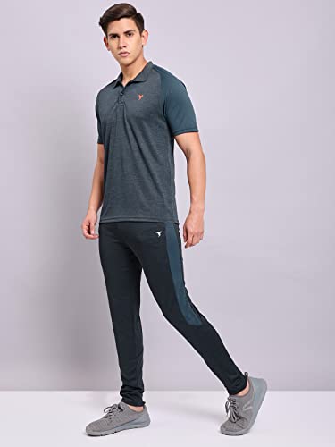 Image of TECHNOSPORT Men's Melange Slim Fit Techno Dry Trackpants Drawstring 2-Pocket Polyester Joggers for Gym Running Workout UPF50+ Anti Odour