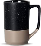 16 OZ Grande tasse de café, deux couleurs combiné Grande tasse à thé en céramique avec poignée carrée avec blanc Speckled pour les hommes Restaurant femme Home Office boissons chaudes, noir