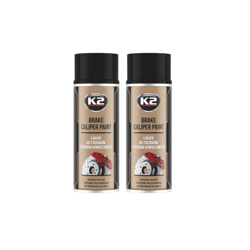 Image of PG K2 Brake Caliper Paint Spray, Black Gloss, 260°C Heat Resistant, 2 Cans, OEM Quality Professional Finish