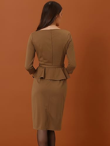 Allegra K Women's Vintage Peplum Dress 3/4 Sleeves Belted Cocktail Sheath Dresses4
