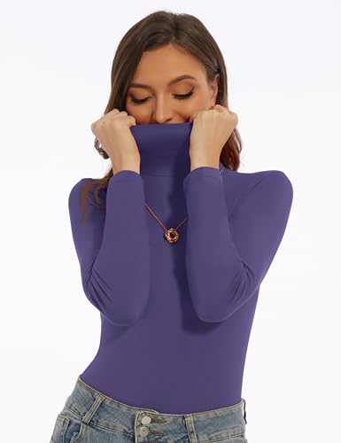 Image of Women's Turtleneck Long Sleeve Shirts Slim Fitted Lightweight Base Layer Casual Tops