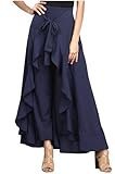 utcoco Women's 2025 Trendy Casual Chiffon Elastic High Waist Pants Culottes Tie Front Ruffle Boho Flowy Maxi Skirts (X-Small, Navy)