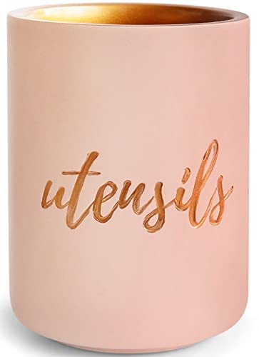 Pink & Copper Large, Sturdy Cooking Utensil Holder for Pink Kitchen Decor & Accessories
