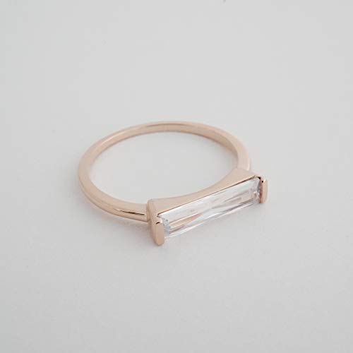Honeycat Lorena Long Crystal Baguette Ring In Gold, Rose Gold, Or Silver | Minimalist, Delicate Jewelry (Rose Gold, 5) #TOP1
