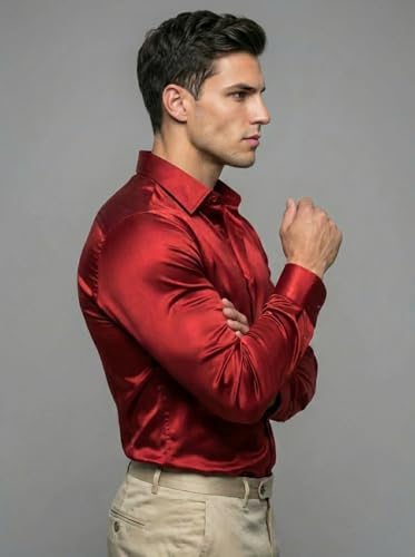 Image of Diverse Men's Satin Casual Shirt | Premium Solid Poly Satin | Wrinkle-Free, Full Sleeve Regular Fit Office, Business Wear