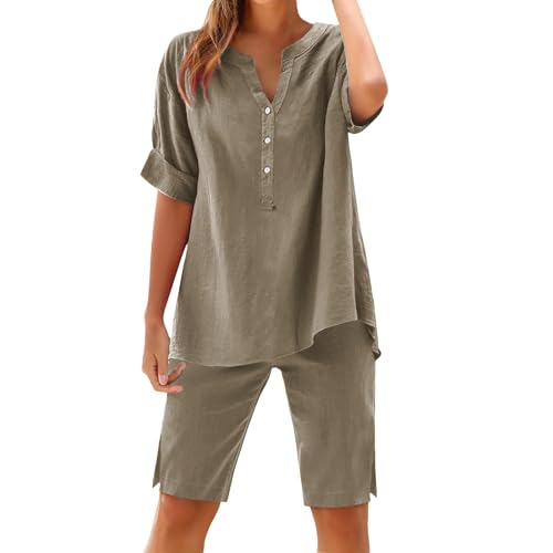 Design pratico: Set casual da 2 pezzi da donna, top lungo con maniche con collo tondo con tasche e pantaloni comodi con cintura elastica regolabile, stile unico, design semplice a tinta unita, non passerà mai di moda.