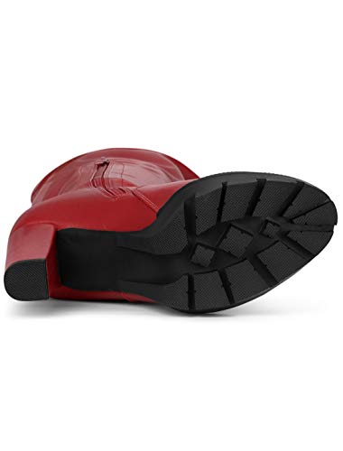 Allegra K Women's Platform Heels Chunky Heel Red Over Knee High Boots 7 M US