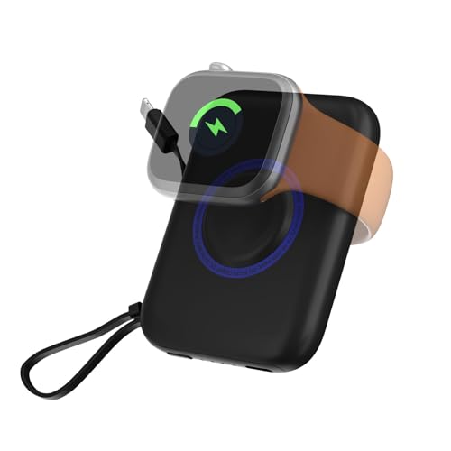 DDUAN Portable Watch Charger for Apple: 5000mAh Travel Wireless Power Bank with USB-C Cable - Keychain Charger Compatible with iwatch 9/8/7/6/5/4/3/2/1/SE2/SE & Phone 15/ Samsung (Black, Light-ning)