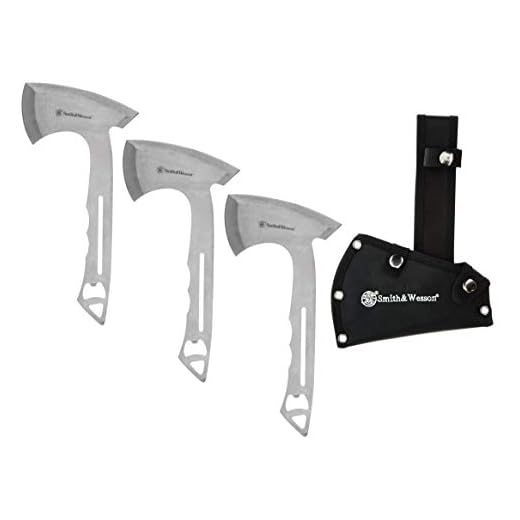 Smith & Wesson Hawkeye Throwing Axes with 10in Full Tang Stainless Steel Design, Bottle Opener and Nylon Sheath for Recreation and Competition, 3 pack