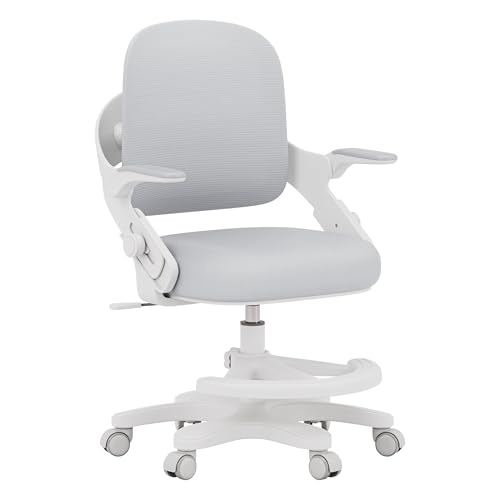 MARK ADLER Junior 4.3 Chaise de Bureau Enfant – Chaise Ergonomique pivotante – Chaise évolutive 90–150 cm – Dossier réglable – Repose-Pieds – Accoudoirs rabattables 0–90° – Gris