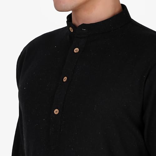 Image of Amazon Brand - Anarva Men's Handloom Cotton Solid Kurta Long Sleeves Straight Knee Length Long Shirt