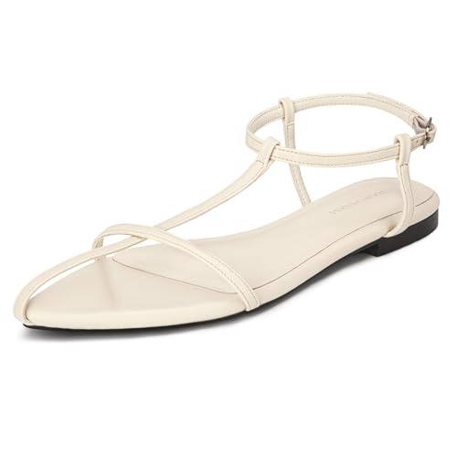 Women's Flat Sandals Pointed Open Toe T-Strap Comfortable Gladiator Summer Slide Strappy Sandals