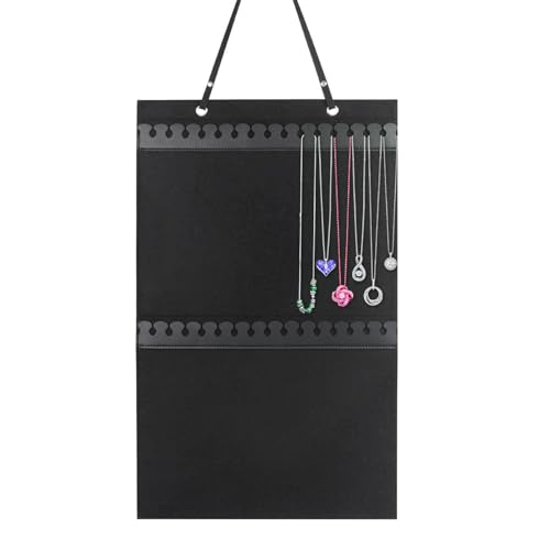Organizador de pared para collares de fieltro y cuero - Colgador para almacenamiento de exhibición de joyas de 57,15 cm | Soporte para collar de puerta con 32 ganchos, montado en la pared, con ganchos