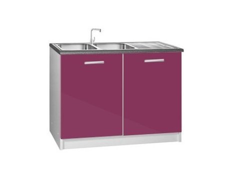 Tendencio Meuble de Cuisine Bas sous-evier 120 cm Tara Aubergine laqué Brillant