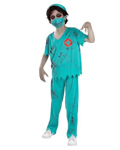Funidelia Disfraz de médico zombie para niño, Incluye pantalón, camiseta, mascarilla y gorrito, Muerto Viviente - Traje para niños para fiestas, Carnaval y Halloween - Talla 7-9 años