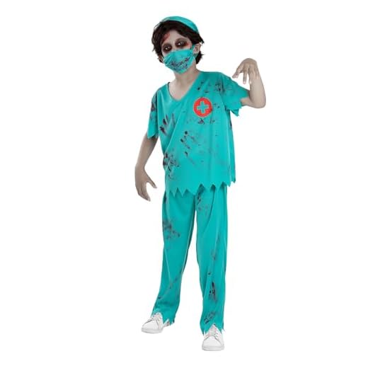 Funidelia Disfraz de médico zombie para niño, Incluye pantalón, camiseta, mascarilla y gorrito, Muerto Viviente - Traje para niños para fiestas, Carnaval y Halloween - Talla 10-12 años