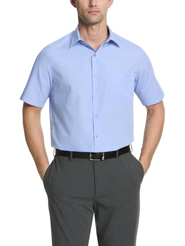 Van Heusen Men's Short Sleeve Dress Shirt Regular Fit Poplin Solid, Cameo Blue, 18.5