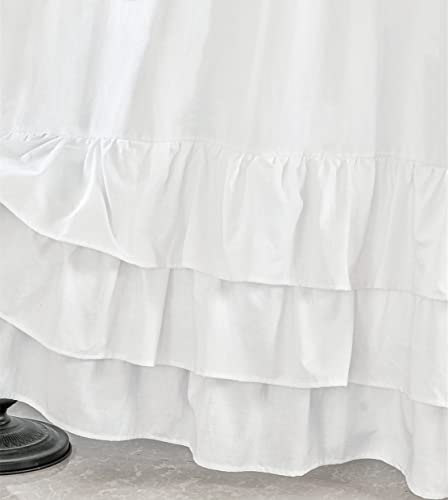 Linen White Shower Curtain With Cascading Ruffles,Shabby Chic Cloth Fabric Farmhouse Shower Curtain For Bathroom,72"X72" #TOP2
