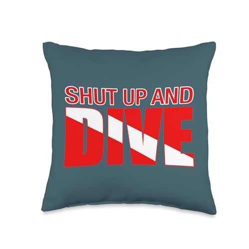 Shut Up and Dive Scuba Diver Down Flag Diving Throw Pillow