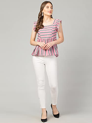 Image of ZUVINO Striped Cotton Tops for Women || Sleeveless Peplum Tops for Women || Stylish Summer Tops for Women.