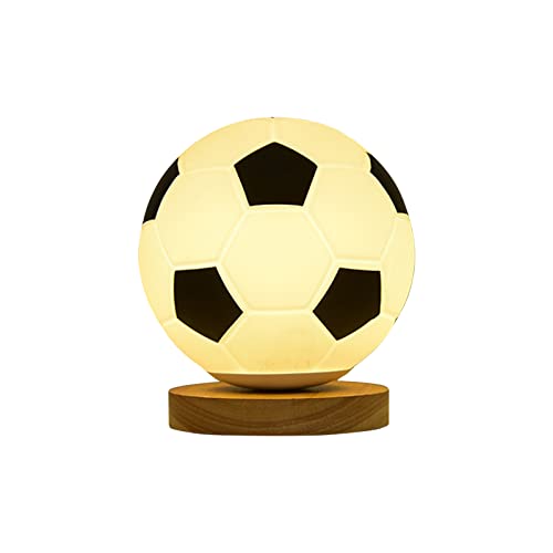 Tanant Lampe de nuit en forme de ballon de football pour enfants, 15 cm, Football 7 couleurs, Support en bois, Télécommande, Rechargeable USB, Luminosité...