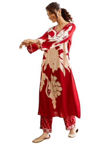 Ensemble kurta pour femme en viscose fluide à motif floral abstrait