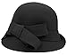 Wool Felt Fedoras Hat for Women Vintage Wool Cloche Bowler Caps with Bow Church Hat Winter Floppy Bucket Hats Black