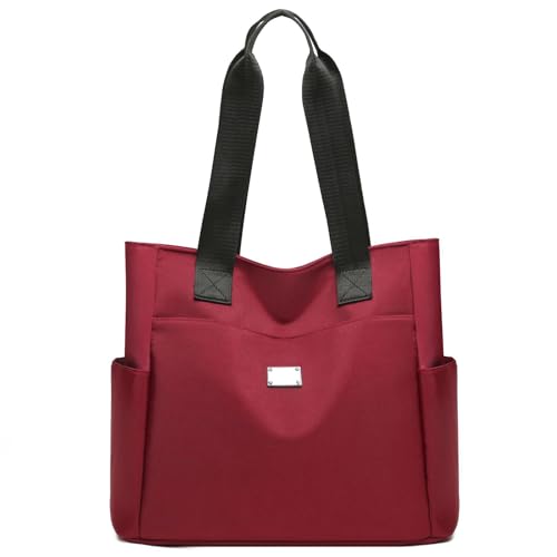 URAQT Bolso de Hombro de Nailon para Mujer 34*31cm   Gran Capacidad, Impermeable Versátil con Múltiples Bolsillos y Cremallera para Viajes Escolares y Trabajo