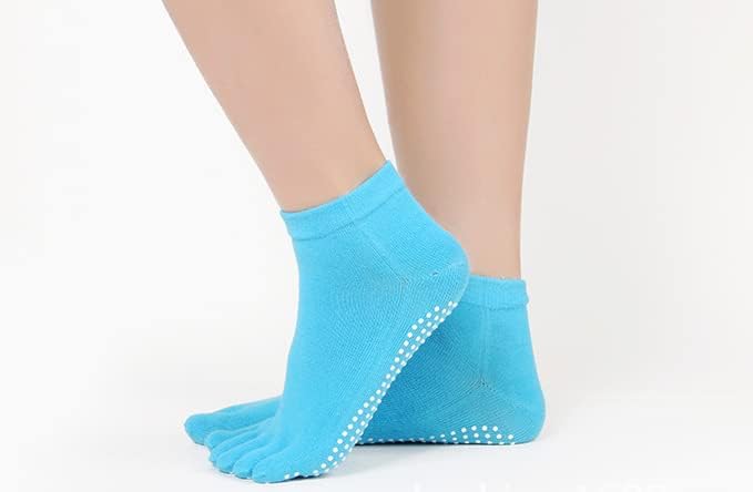 Veewon 4 Pairs Full Toe Non Slip Skid Yoga Socks with Toes Pilates with Grips Cotton for Women, Random Color