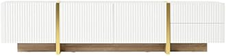 Merax Luxury Fluted TV Stand for Televisions Up to 80'', Modern Entertainment Center with Storage Cabinets & Drawers and Golden Wood Grain Legs, Smooth Media Console, for Living Room, White