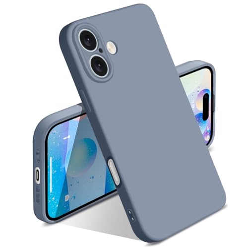 iPhone 16 用 ケース シリコン 液体シリコン 耐衝撃 アイフォン16 カバー 薄型 軽量 ソリッドカラー シンプル ストラップホール付き マット感 人気 指紋防止 レンズ保護 ソフト ワイヤレス充電対応 (グレー)