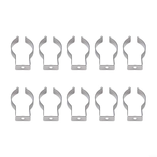 Image of Pack of 10 Spring Steel Clips, Open, Manganese Steel Tool Clips, 6-28 mm, Silver Pipe Clamps for Storing Broom and Rake for Garage and Shed, (28 mm)